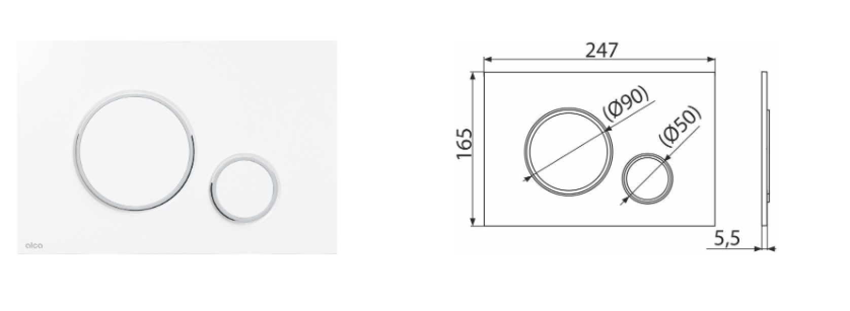 Alcaplast M770 THIN Nyomólap Előtétfalas rendszerhez kétfunkciós fehér/króm-fényes
