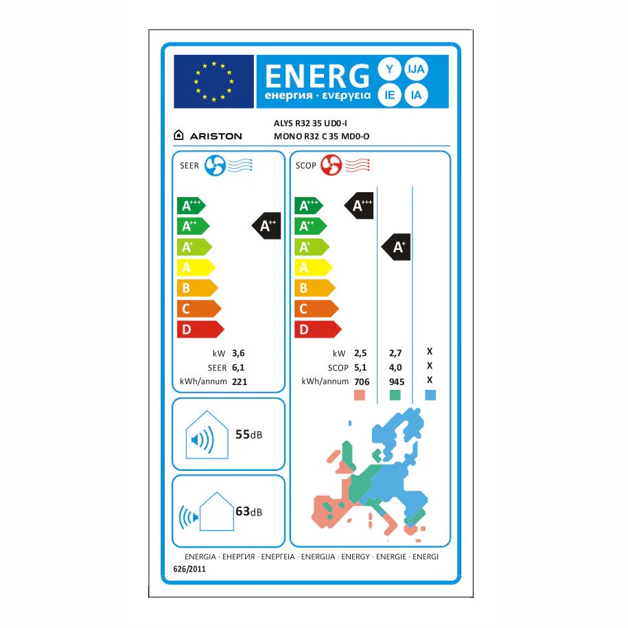 Ariston Alys 35 R32 energia cimke 2025
