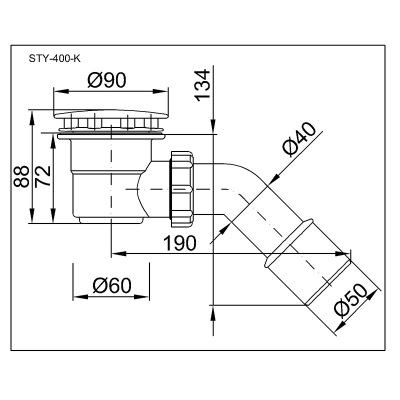 Styron STY-400-K 60mm Zuhanytálca szifon krómozott méretei
